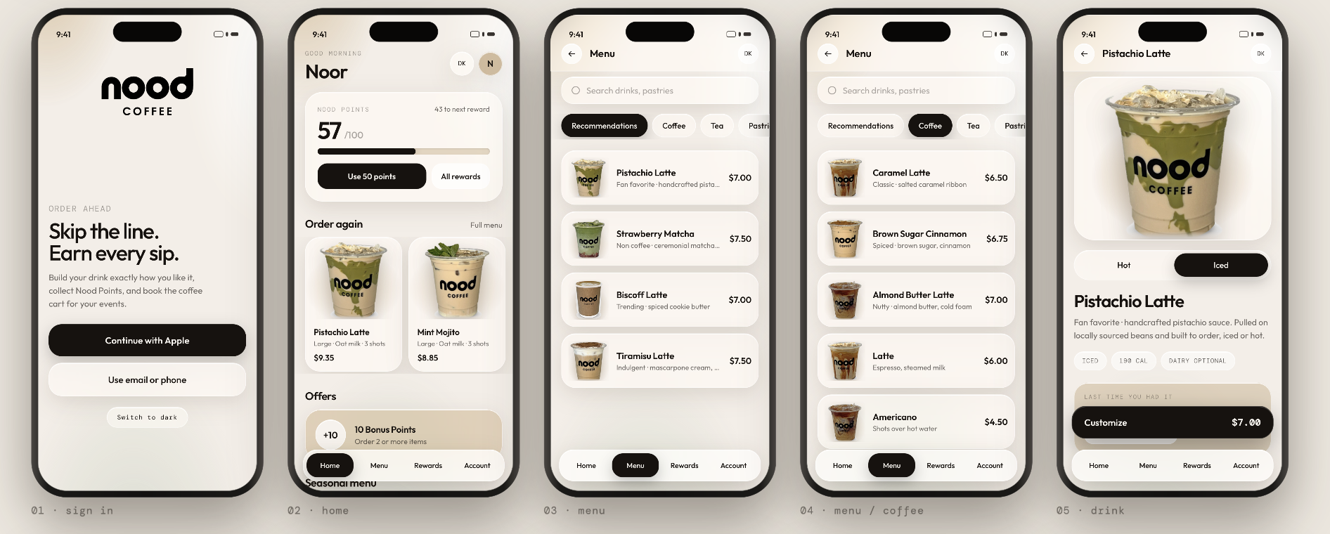 Nood Coffee sign-in screen