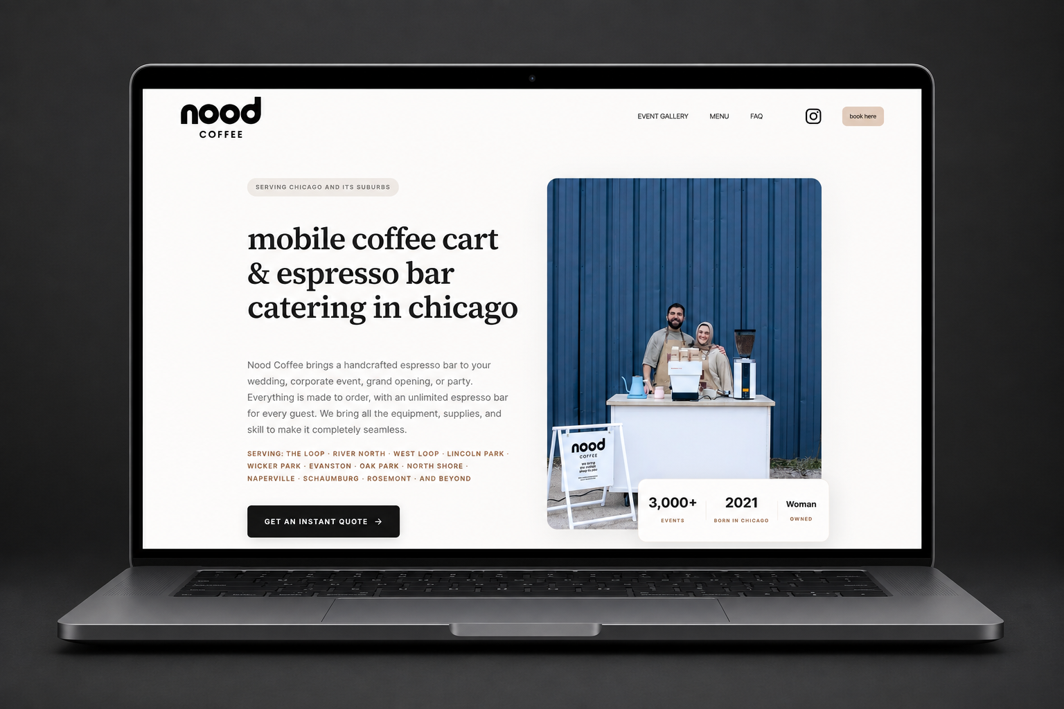 Nood Coffee homepage presented in a laptop mockup