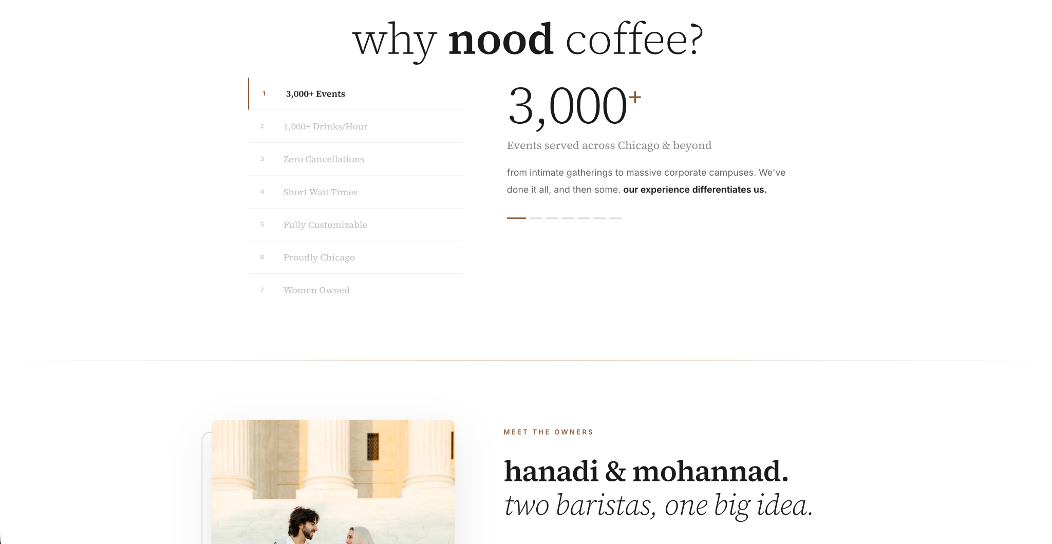 Nood Coffee website: Service details and the owners’ story give the brand a more personal introduction.