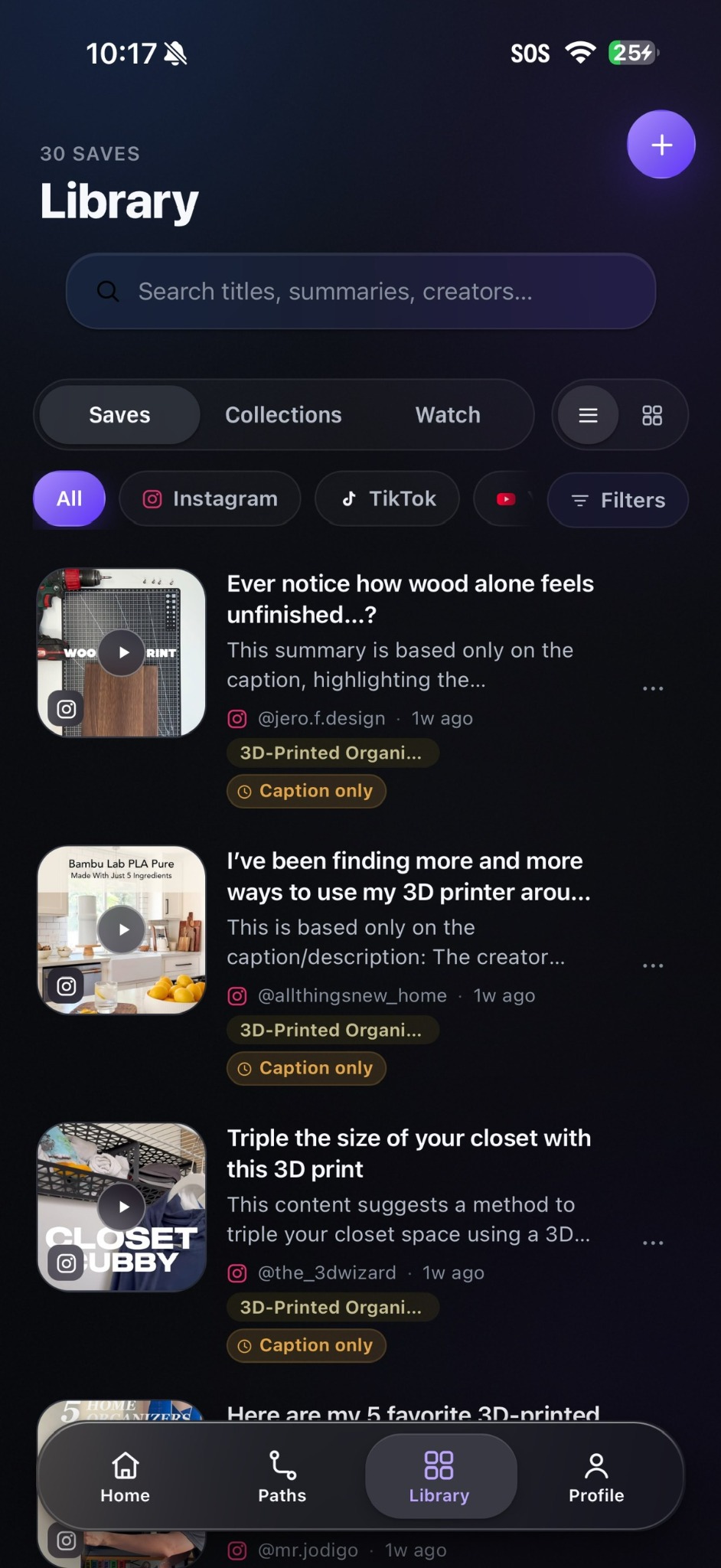 Pathzn saved video library